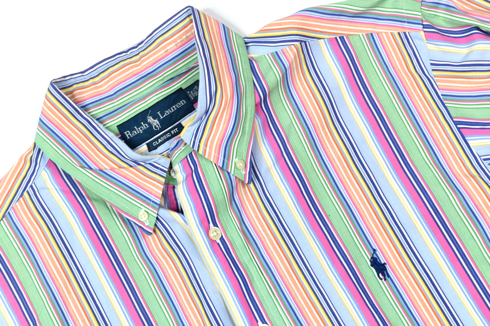 Vintage Ralph Lauren Shirt Mens 16.5 Rainbow Stripe Long Sleeve Button-Down